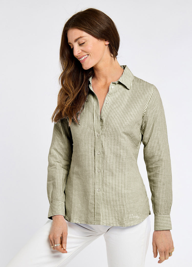 Butterfly Ladies' long sleeve linen shirt- khaki