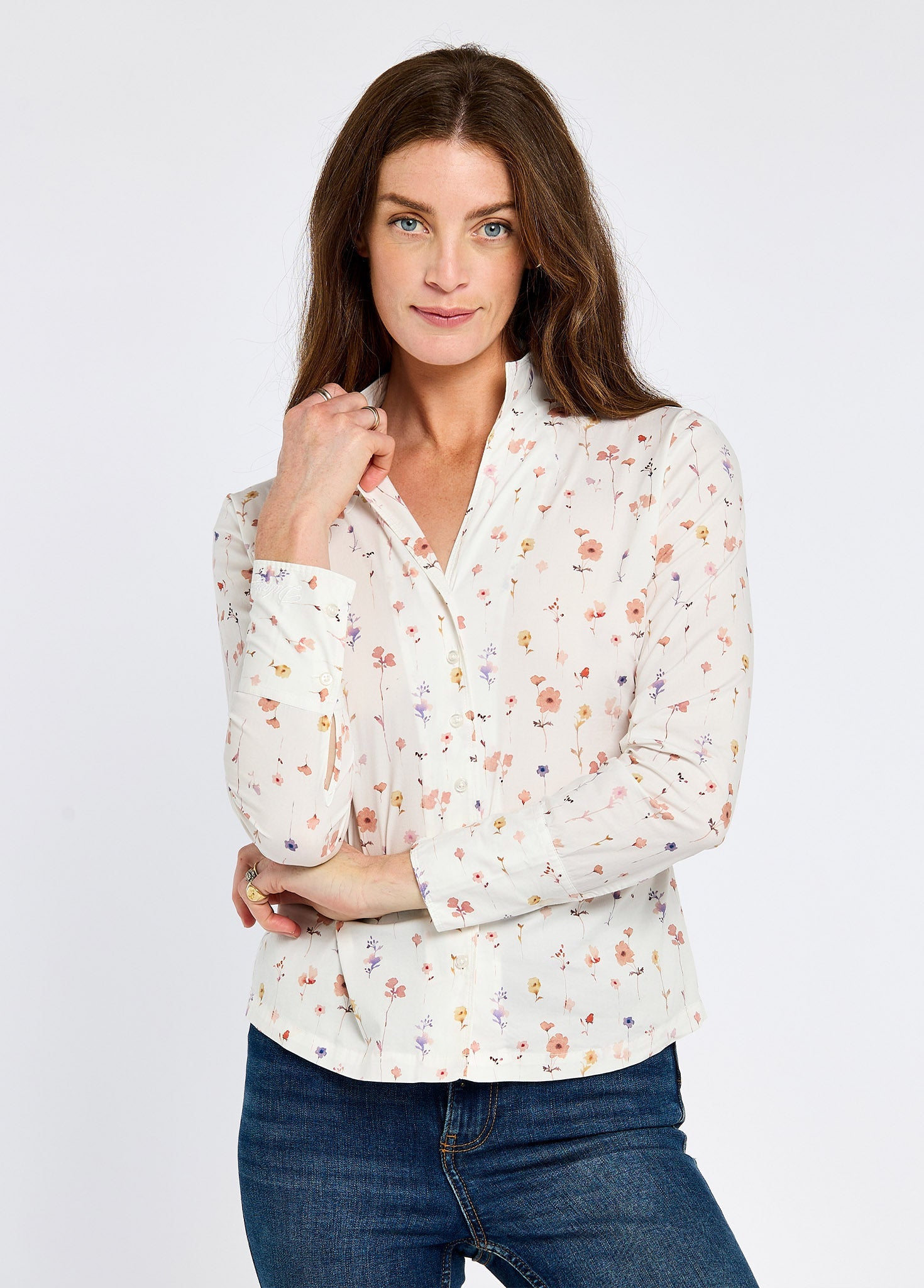 Fuchsia Ladies' printed long-sleeve shirt - white