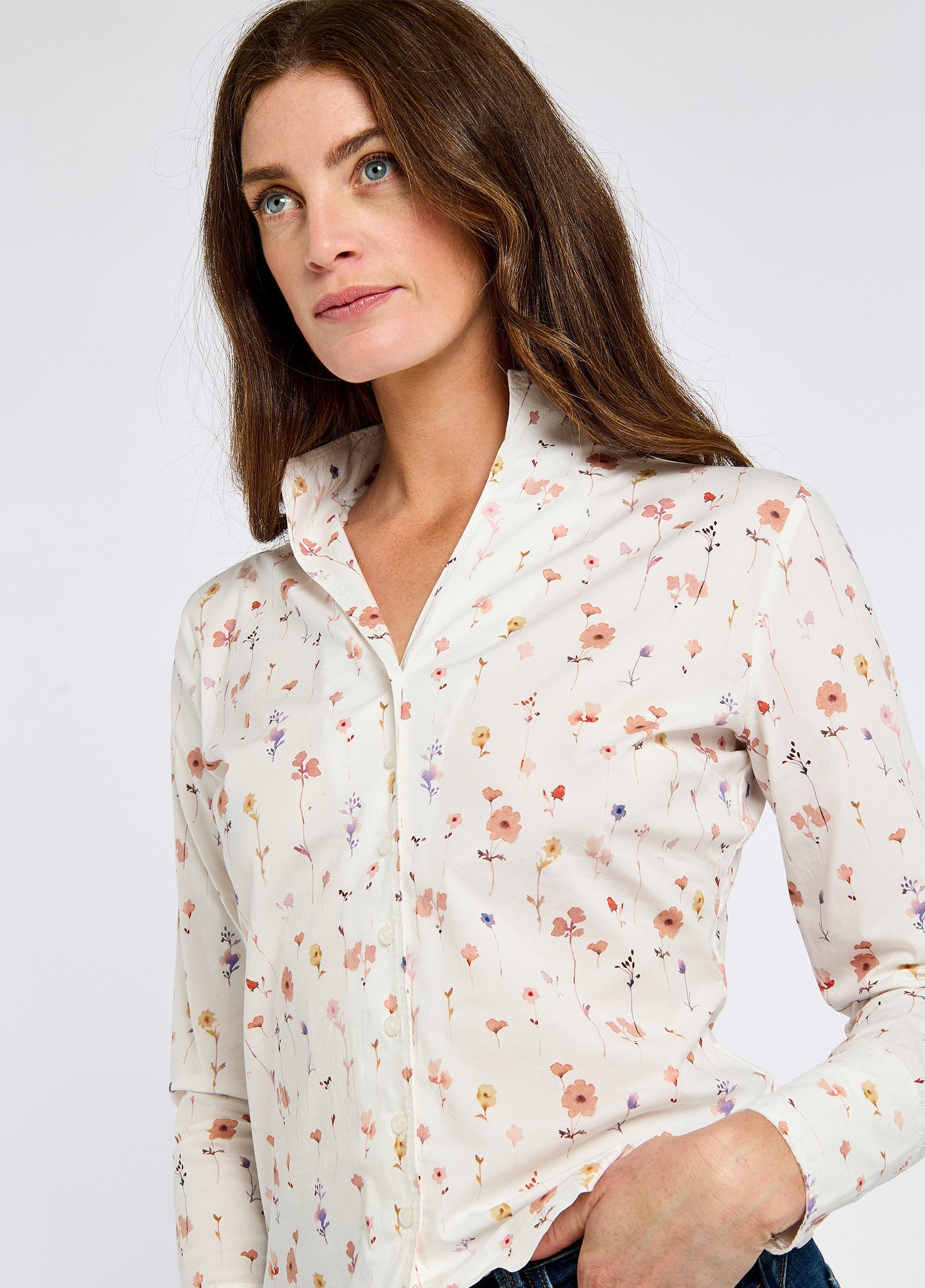 Fuchsia Ladies' printed long-sleeve shirt - white