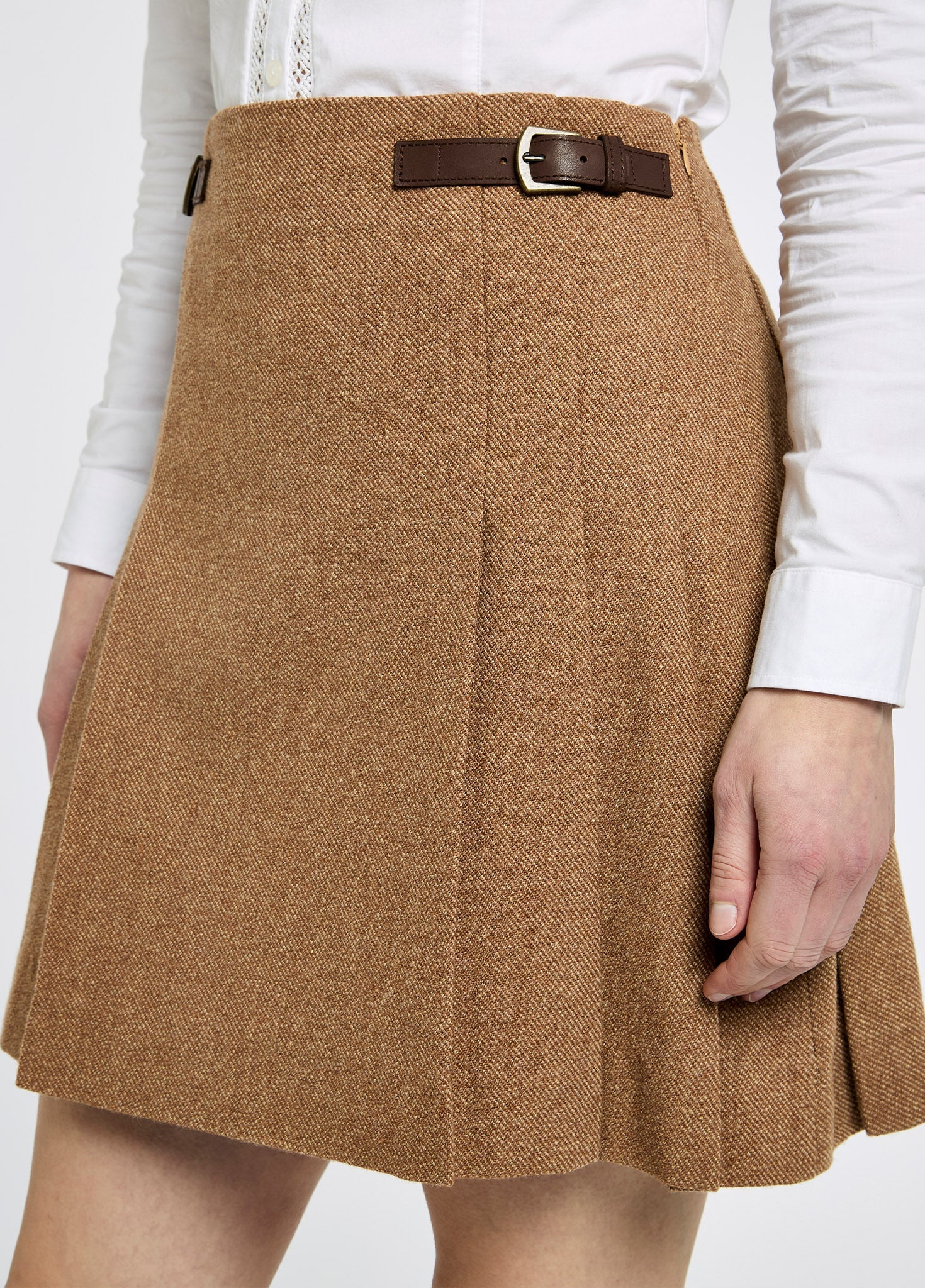 Hornbeam Ladies' pleated tweed skirt - Camel Twill
