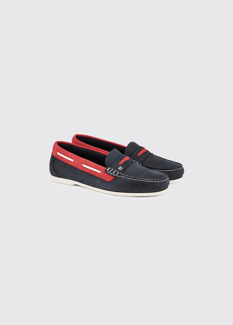 Belize Ladies' Boat Shoe - Denim/Red