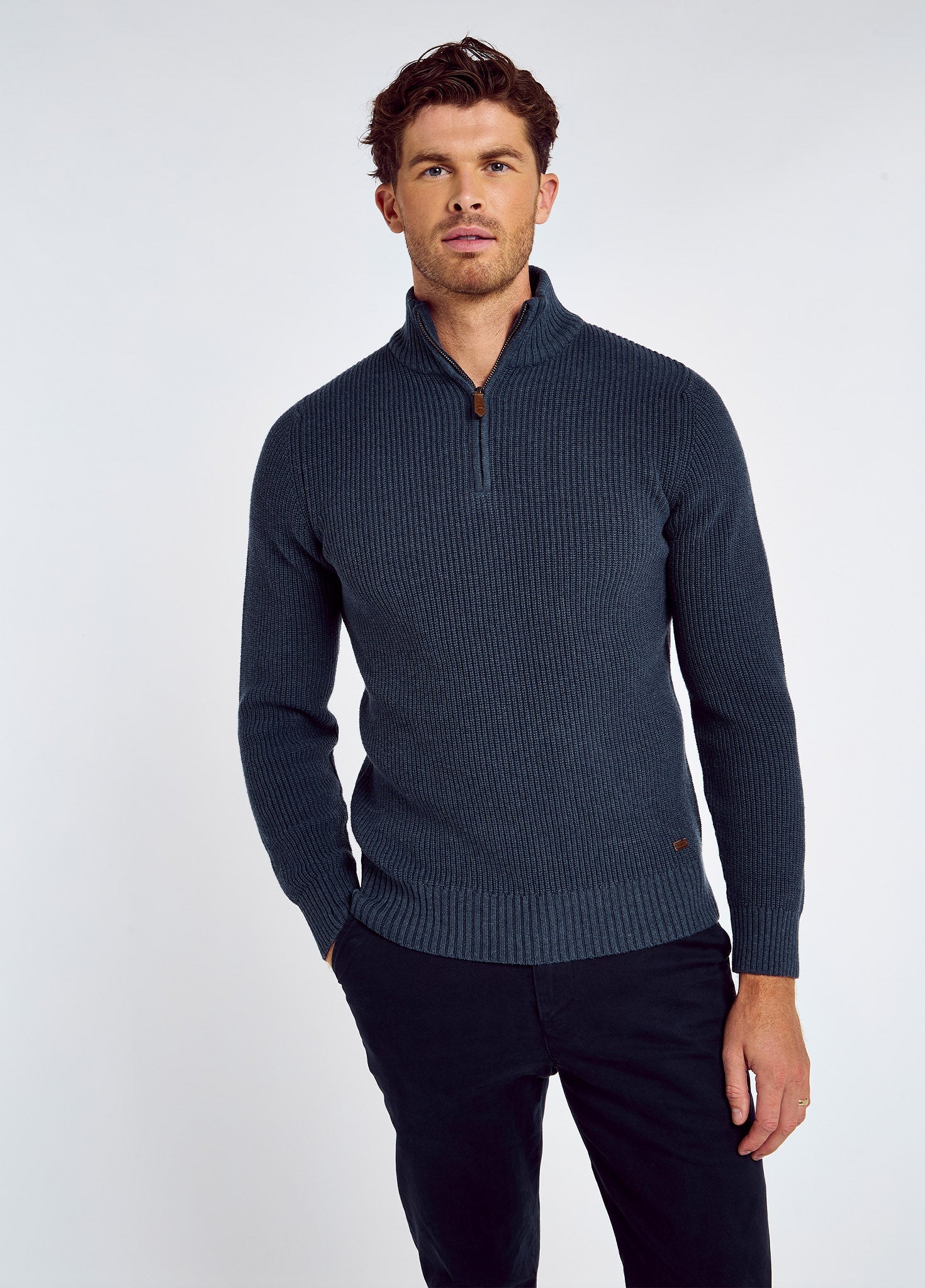 Portmarnock Men’s fisherman zip neck - Denim