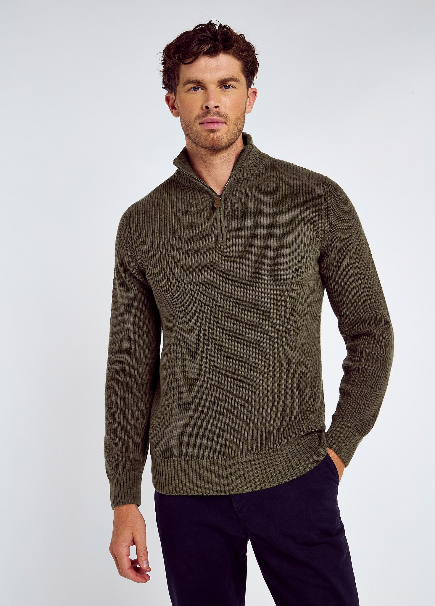 Portmarnock Men’s fisherman zip neck - Kelp