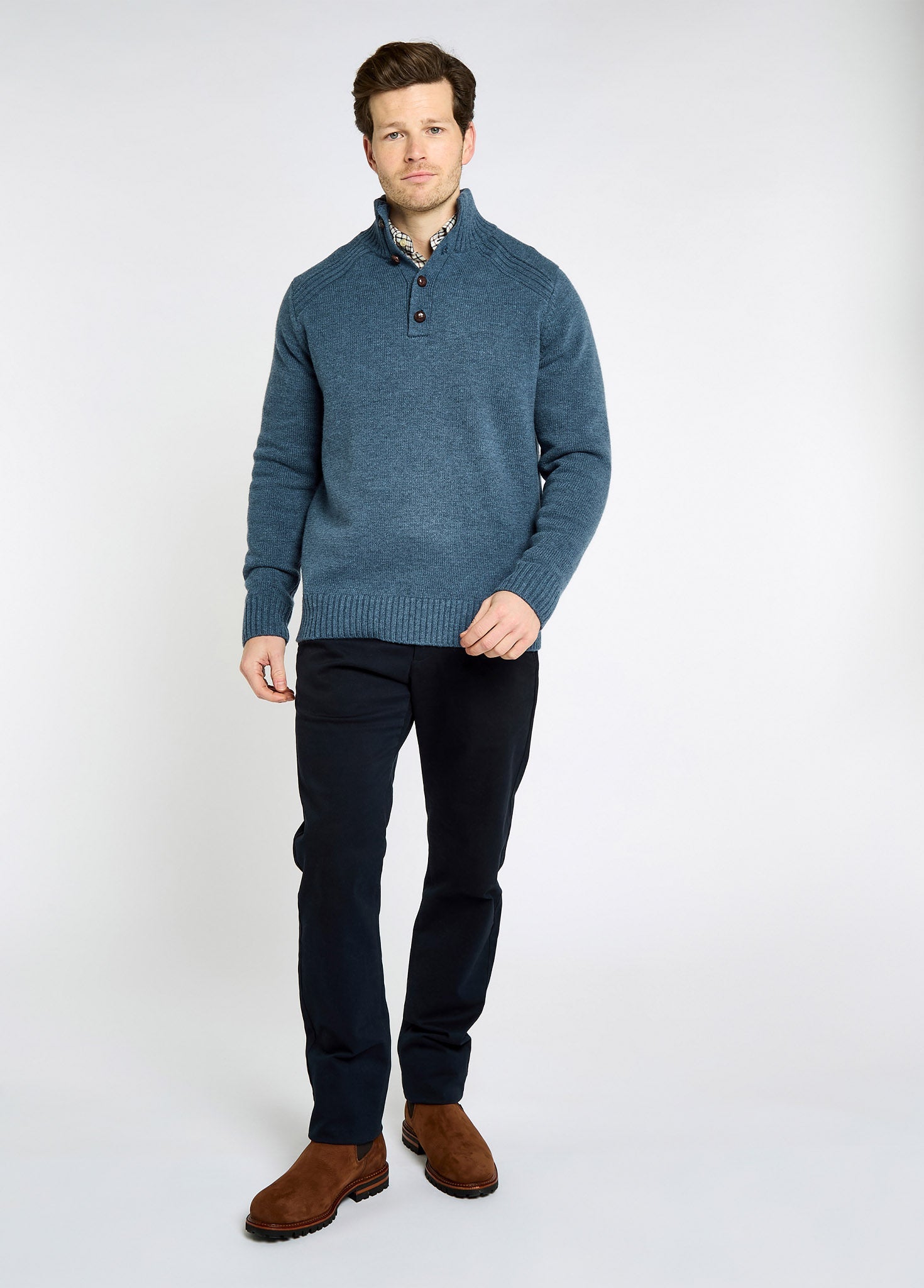 Shields Men’s button neck sweater - Indigo