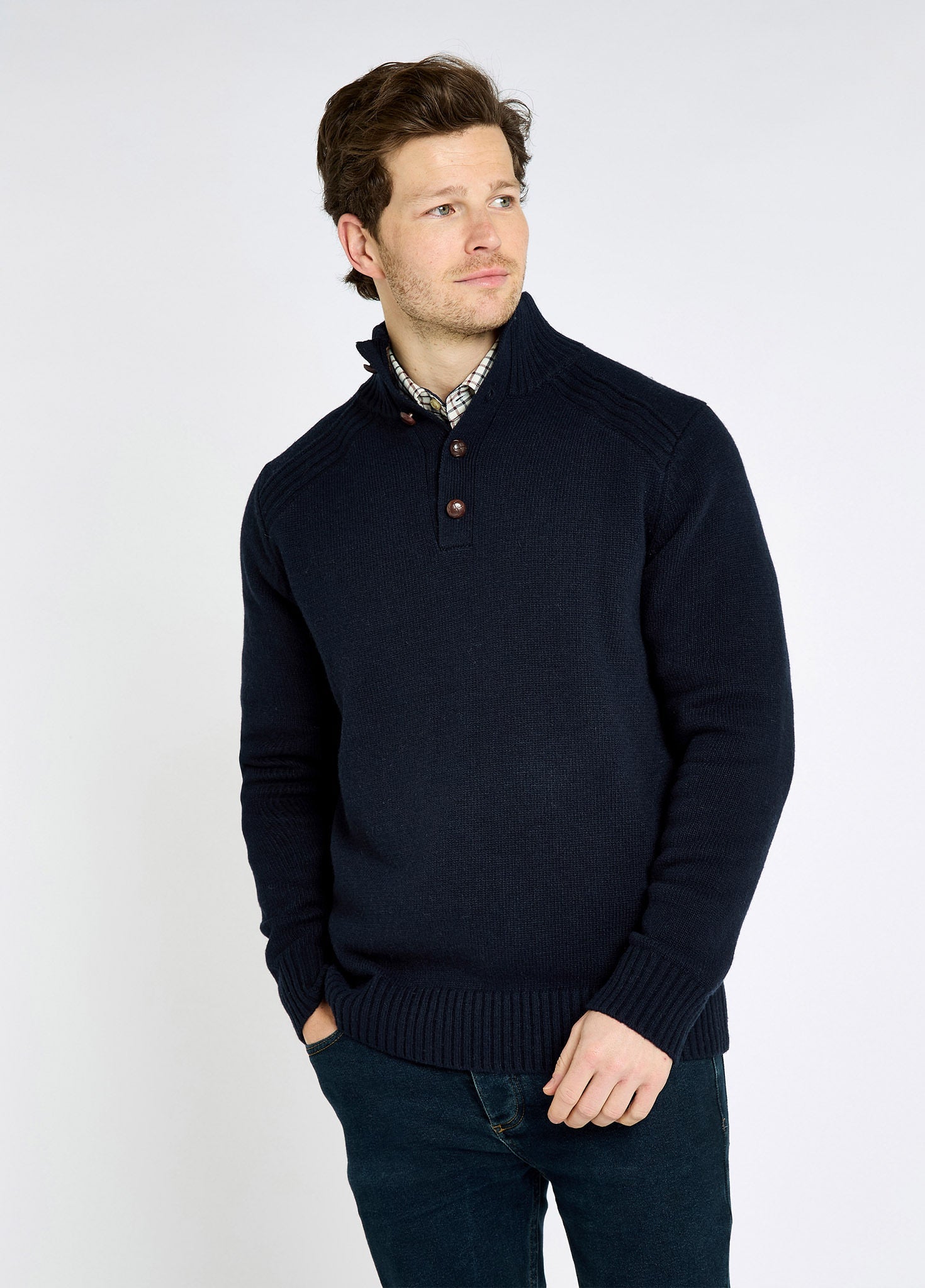Shields Men’s button neck sweater - Navy