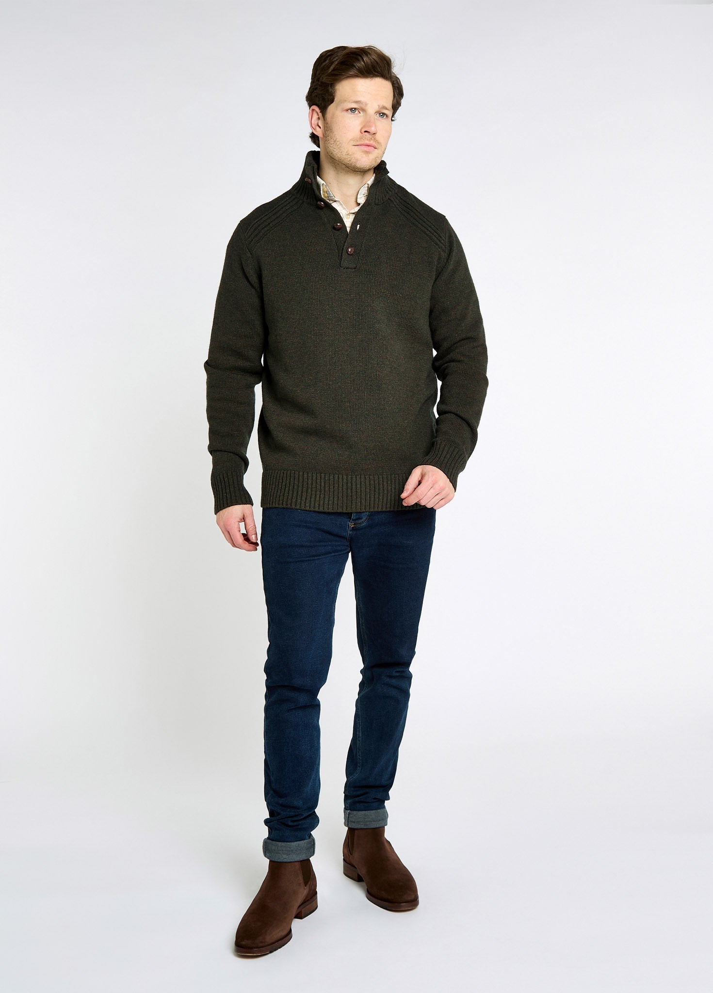 Shields Men’s button neck sweater - Olive