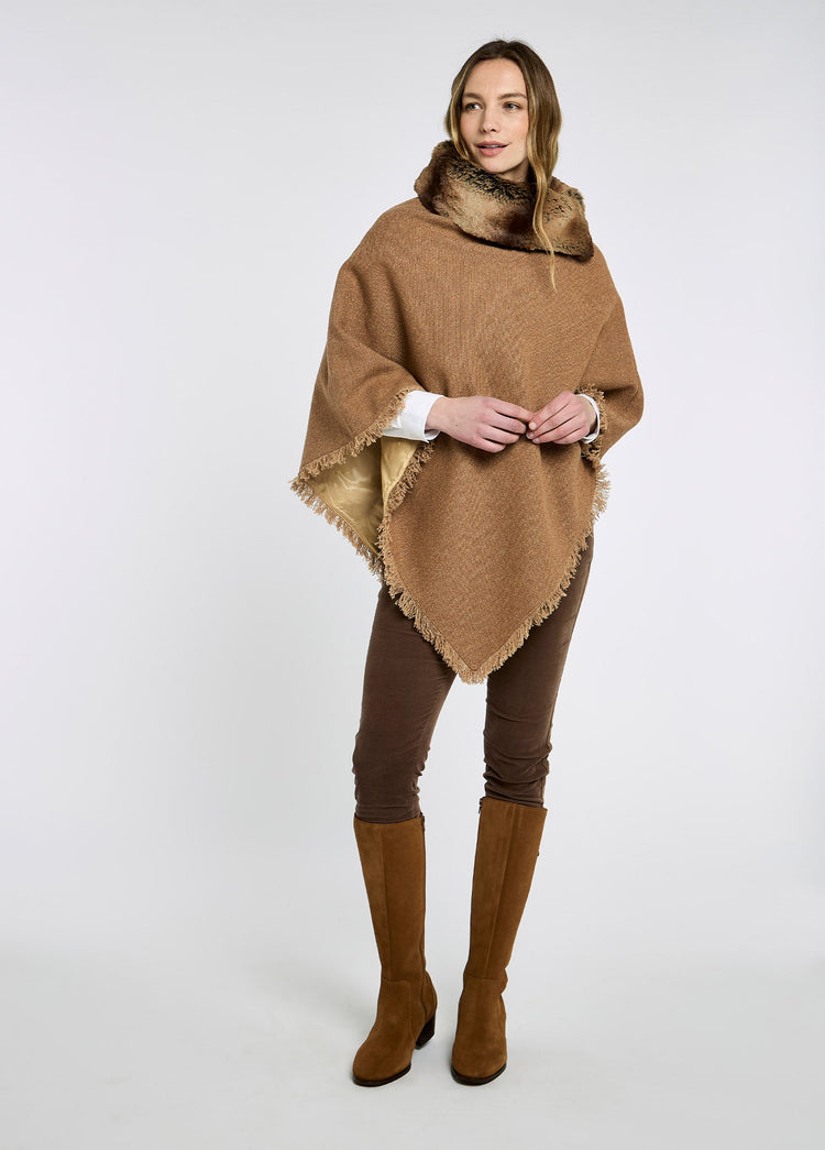 Silverfir Women's Tweed Poncho - Camel Twill