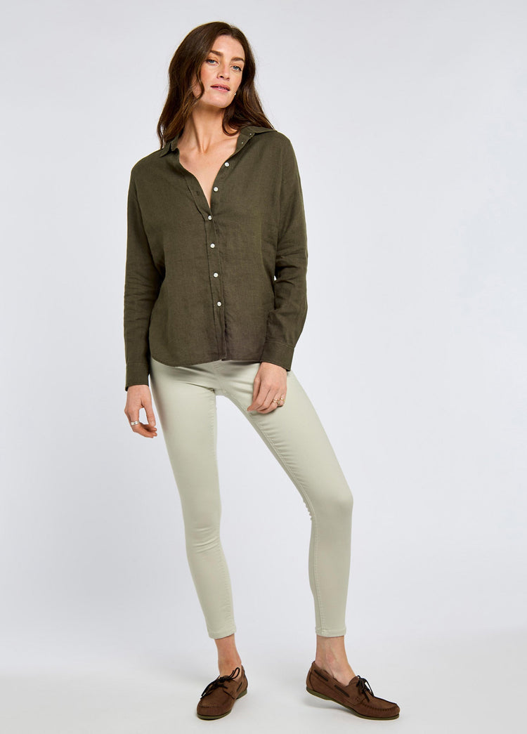 Butterfly Ladies' long sleeve linen shirt- khaki