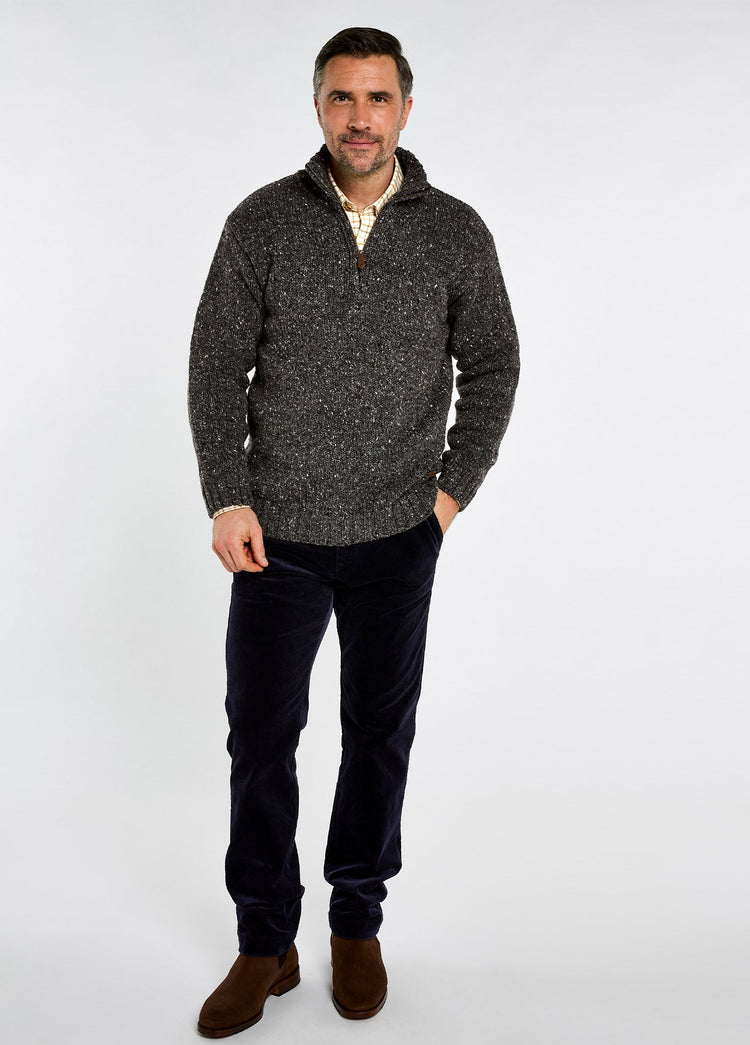 Callaghan Men’s Irish Knit Zip Neck Sweater - Charcoal
