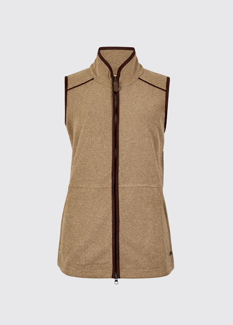 Womens elk fleece vest with a full length zip stand collar and sleeveless design for breathable warmth in all seasons