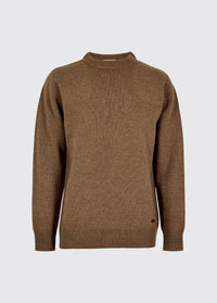 Mens Elk crew neck sweater in a wool blend with ribbed neckline cuffs and hem and a classic country knitwear style