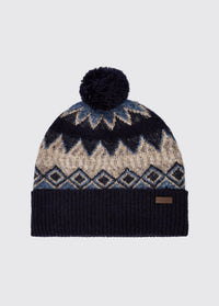 Coolroe Knitted Fair Isle Pattern Bobble Hat - Navy Multi