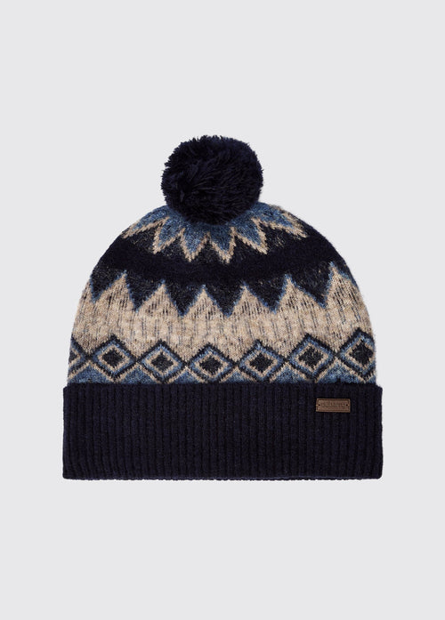 Coolroe Knitted Fair Isle Pattern Bobble Hat - Navy Multi