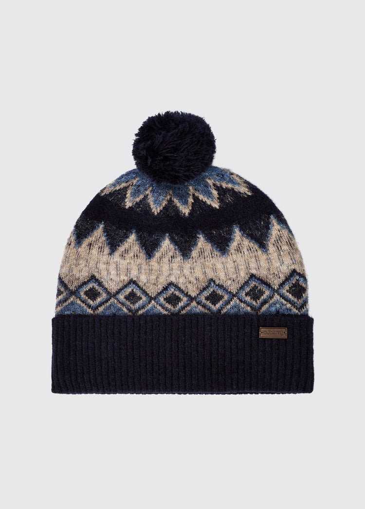 Coolroe Knitted Fair Isle Pattern Bobble Hat - Navy Multi