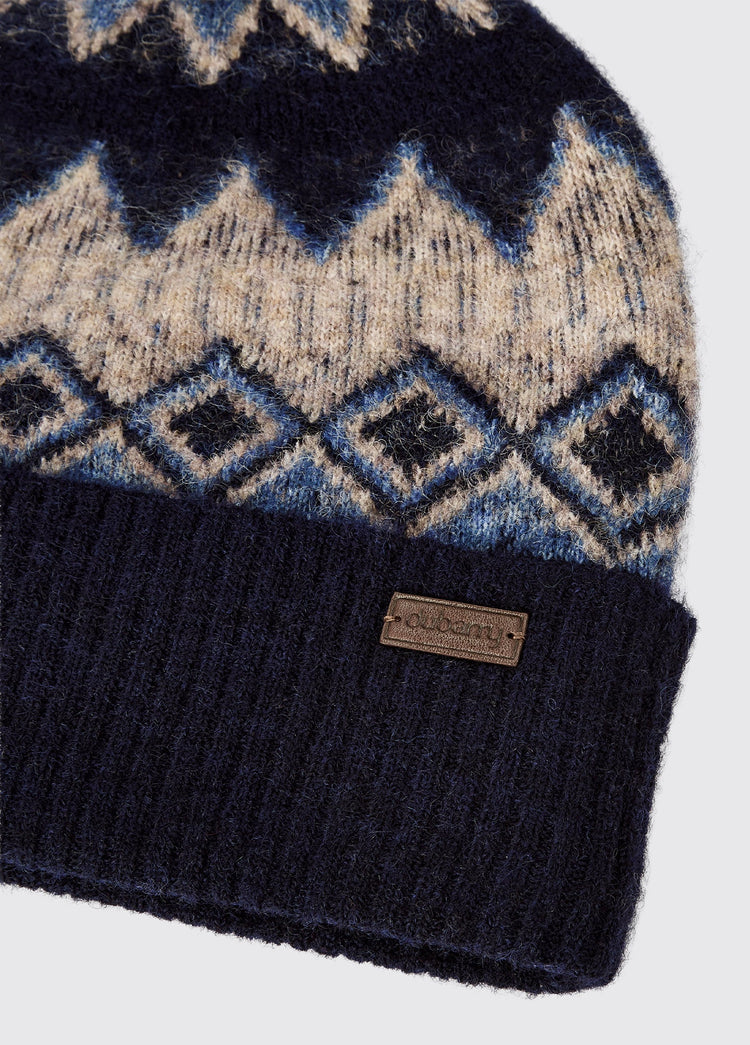 Coolroe Knitted Fair Isle Pattern Bobble Hat - Navy Multi