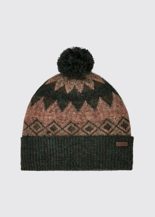 Coolroe Knitted Fair Isle Pattern Bobble Hat - Olive Multi