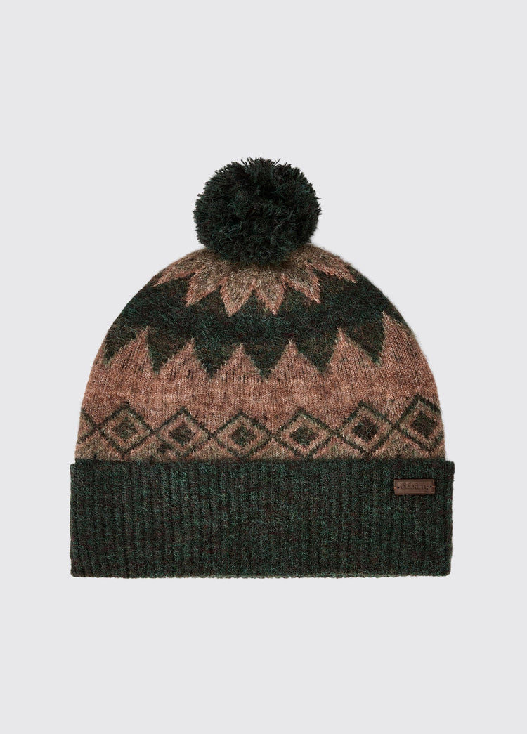 Coolroe Knitted Fair Isle Pattern Bobble Hat - Olive Multi