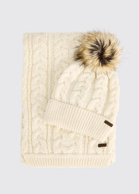 Edenmore Irish Knitted Hat and Scarf Set - Cream