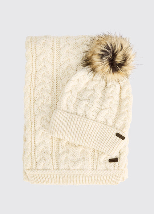 Edenmore Irish Knitted Hat and Scarf Set - Cream