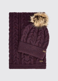 Edenmore Irish Knitted Hat and Scarf Set - Damson