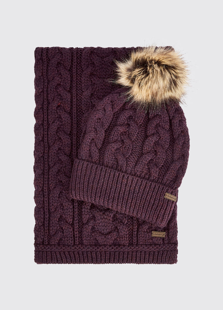 Edenmore Irish Knitted Hat and Scarf Set - Damson