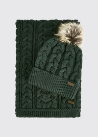 Edenmore Irish Knitted Hat and Scarf Set - Olive