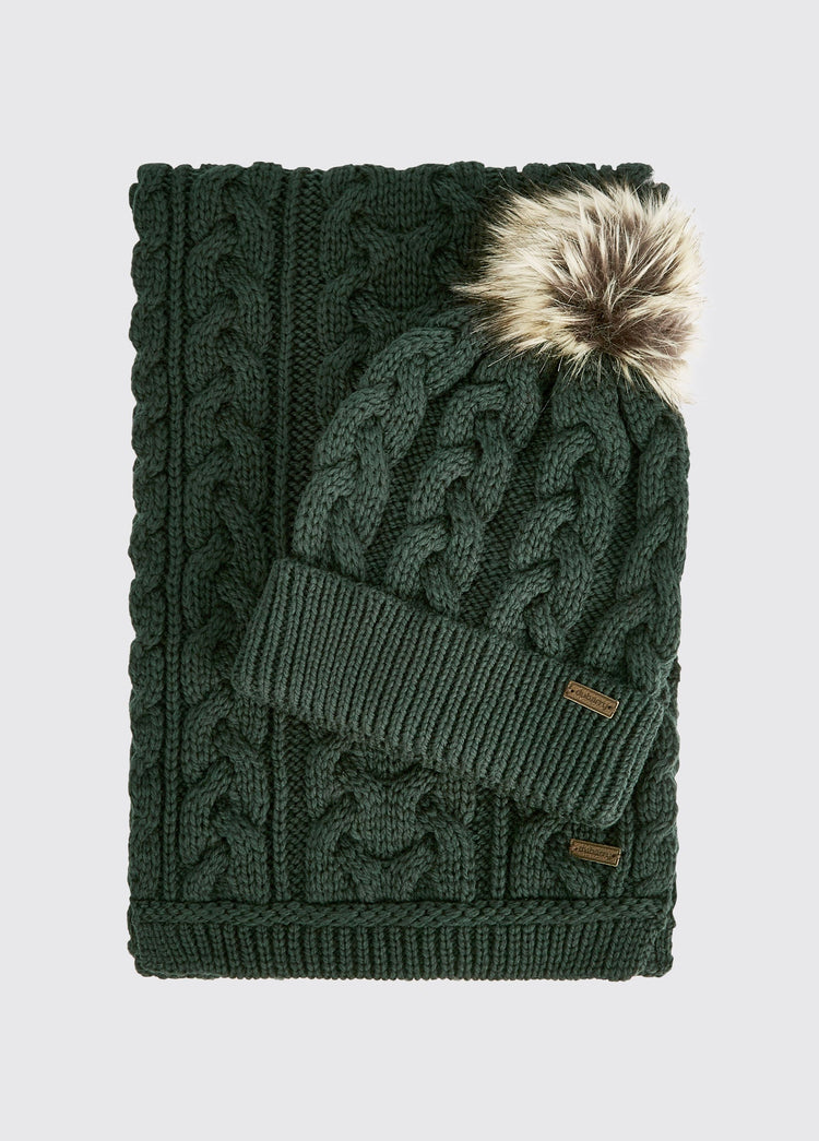 Edenmore Irish Knitted Hat and Scarf Set - Olive