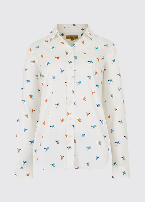 Firefly Ladies' Long Sleeve Kingfisher Print Shirt - White - Sample