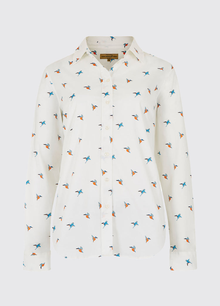 Firefly Ladies' Long Sleeve Kingfisher Print Shirt - White - Sample