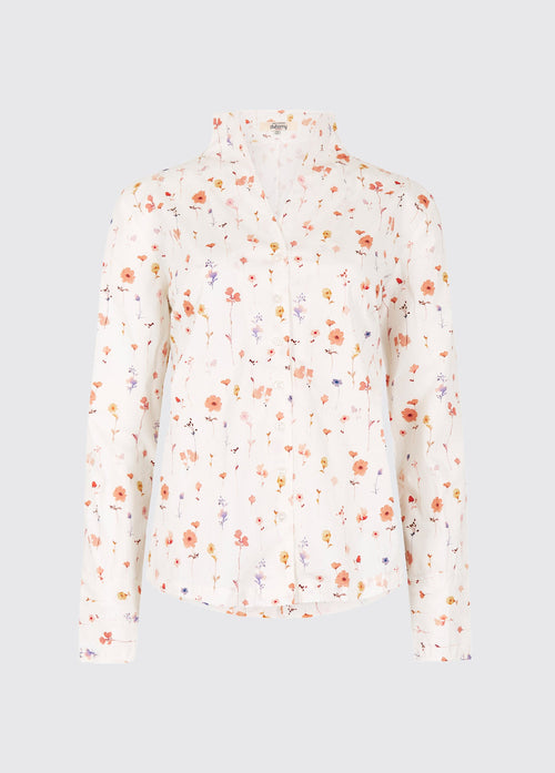 Fuchsia Ladies' printed long-sleeve shirt - white