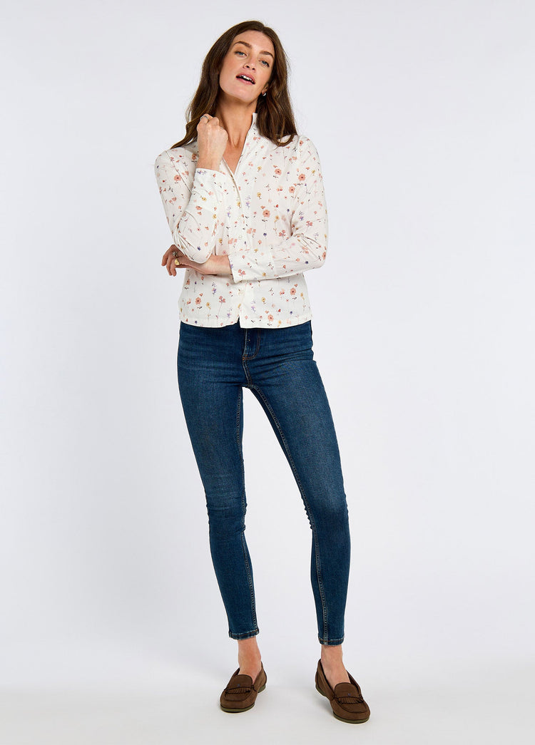 Fuchsia Ladies' printed long-sleeve shirt - white