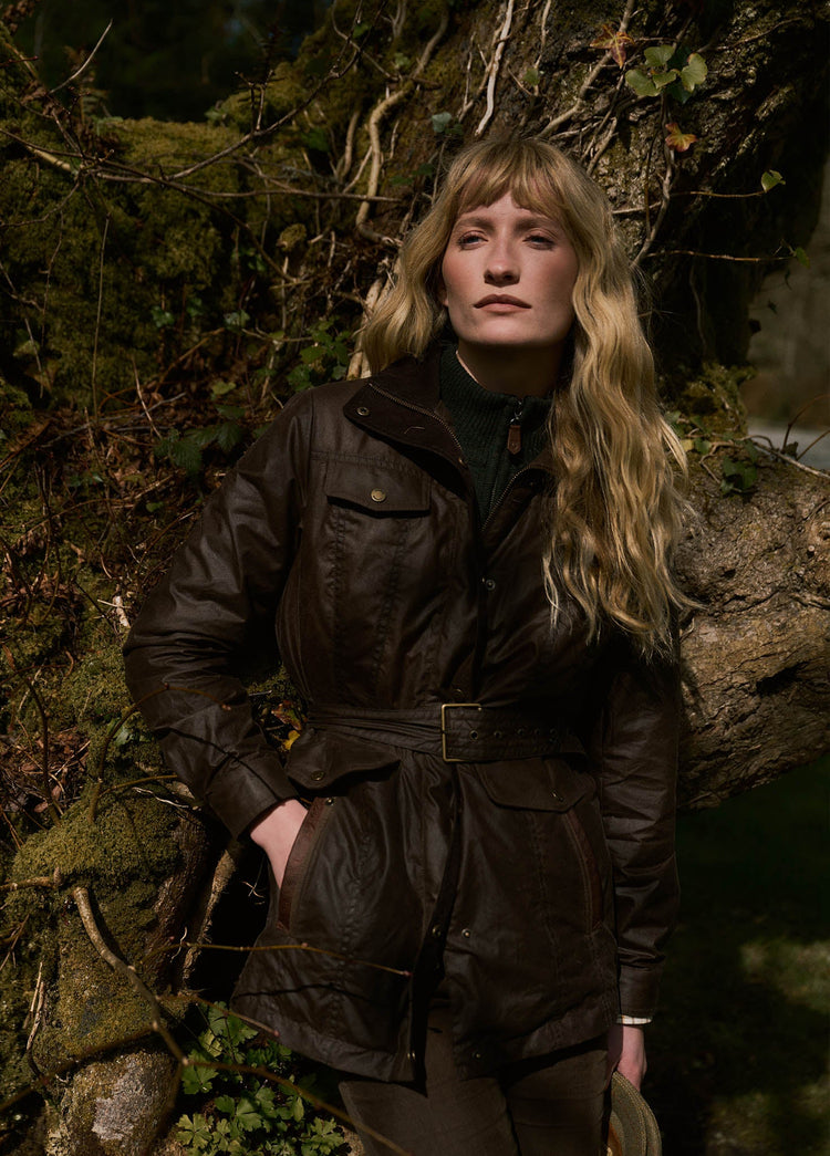Gandon Women's Belted Waxed Cotton Coat  - Café