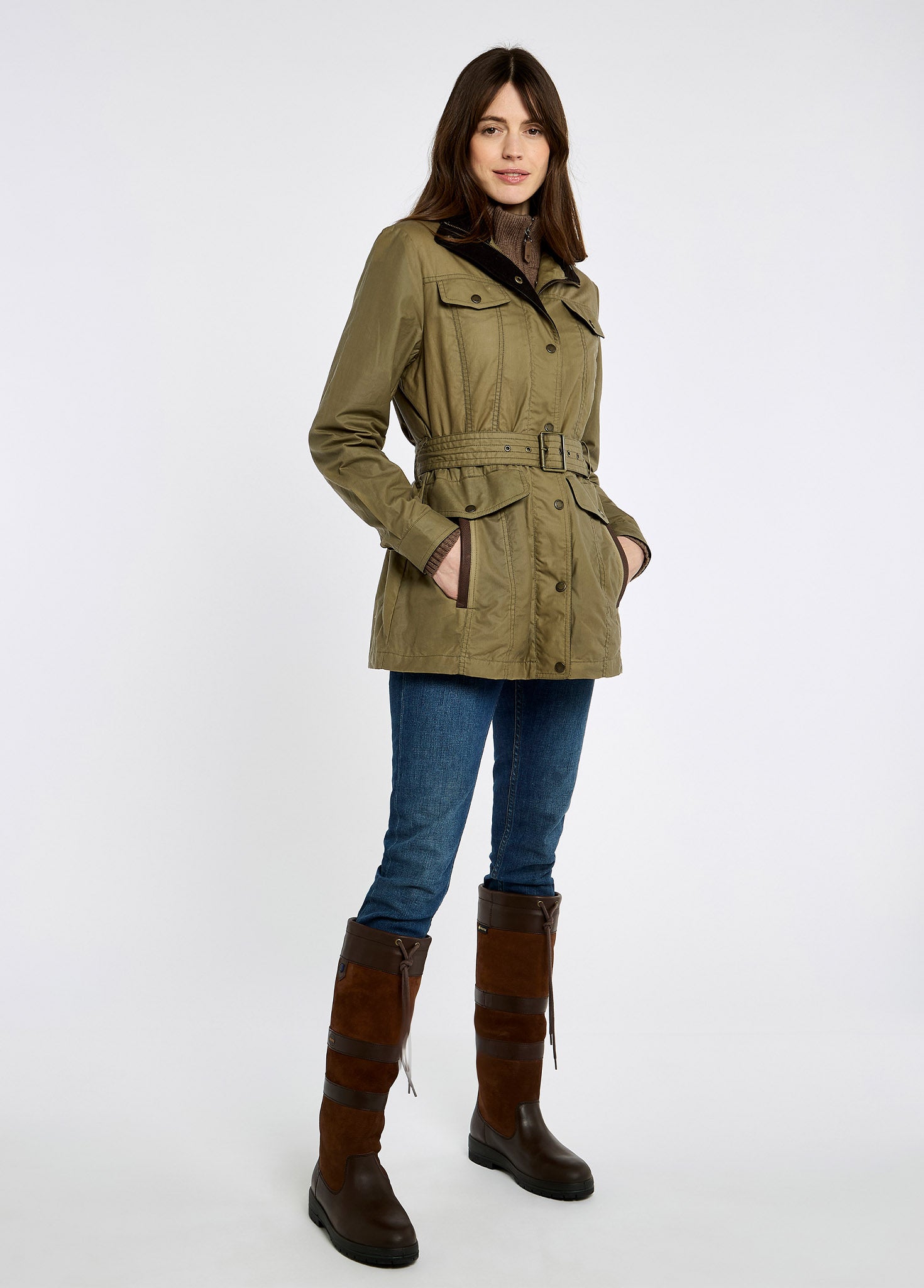 Gandon Women's Belted Waxed Cotton Coat - Golden Khaki