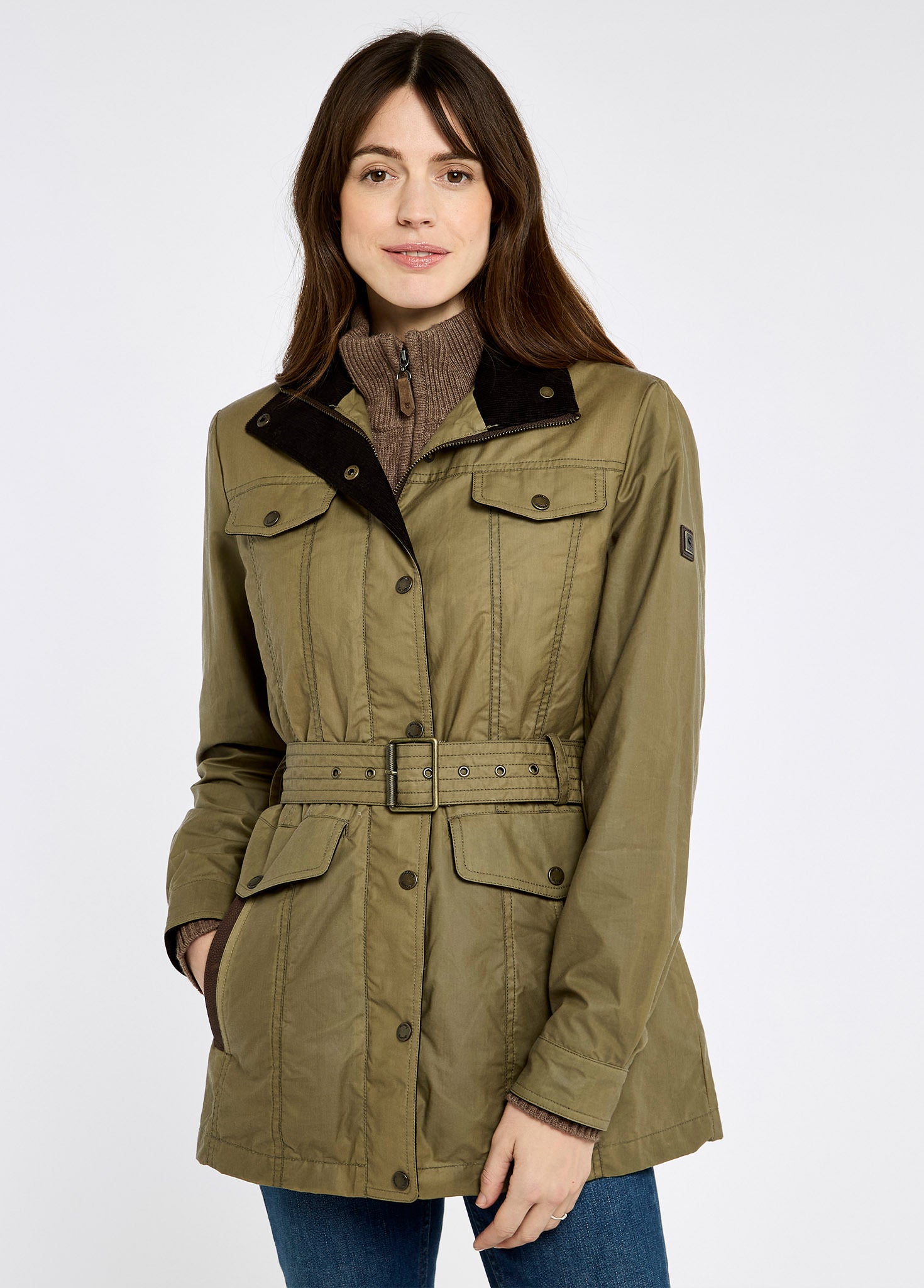 Gandon Women's Belted Waxed Cotton Coat - Golden Khaki