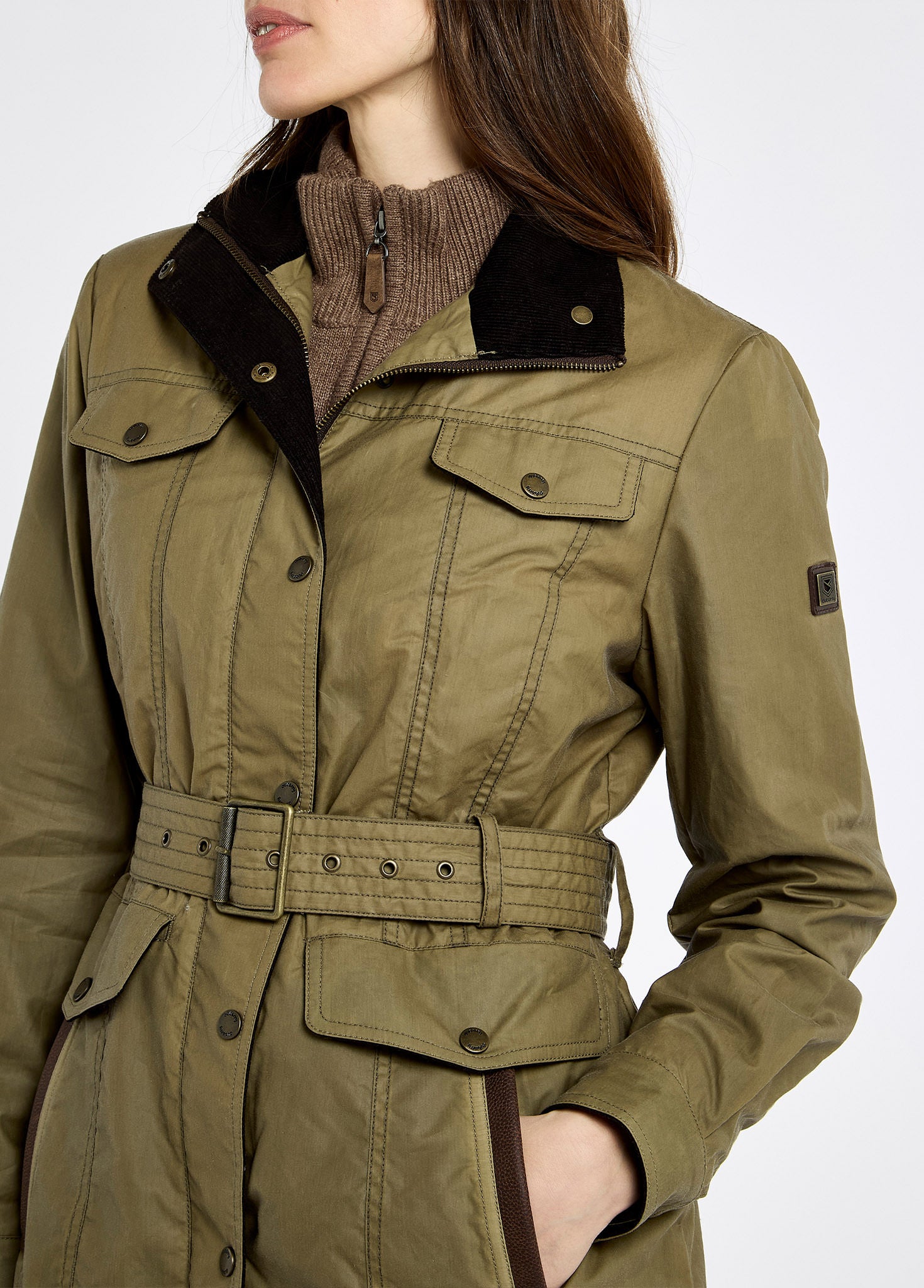 Gandon Women's Belted Waxed Cotton Coat - Golden Khaki