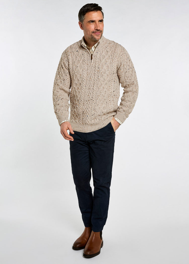 Henihan Men’s Irish Knit ¼ Zip Sweater - Oatmeal