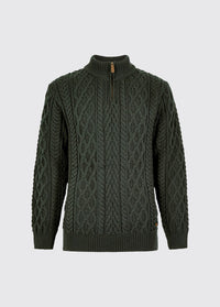 Henihan Men’s Irish Knit ¼ Zip Sweater - Olive