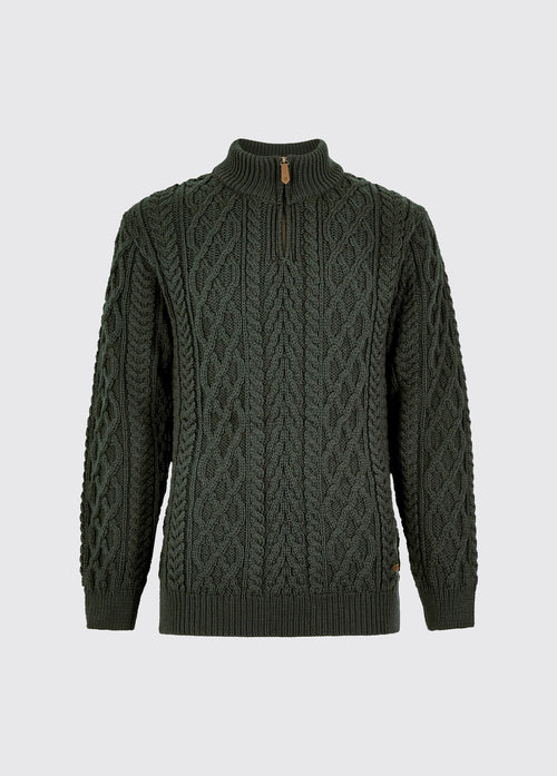 Henihan Men’s Irish Knit ¼ Zip Sweater - Olive