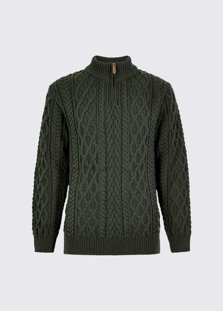 Henihan Men’s Irish Knit ¼ Zip Sweater - Olive