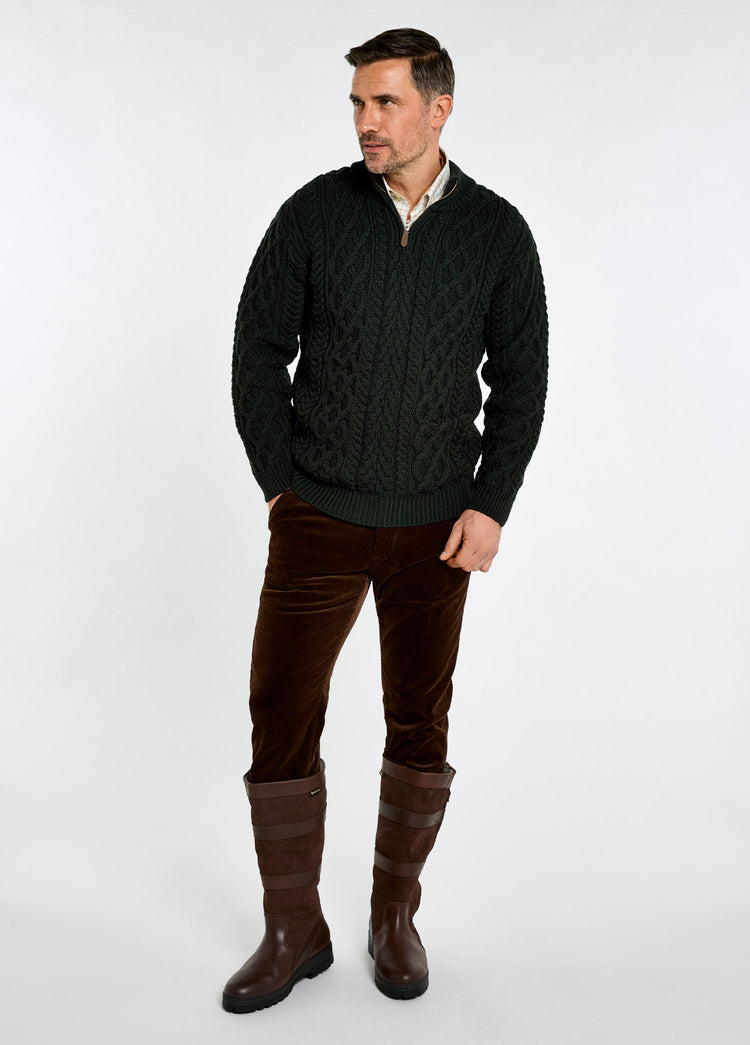 Henihan Men’s Irish Knit ¼ Zip Sweater - Olive
