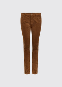 Womens slim fit ginger stretch cotton pincord jeans with soft velvety texture and classic five pocket styling
