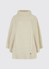 Kilronan Women’s Irish Knit Merino Poncho - Cream