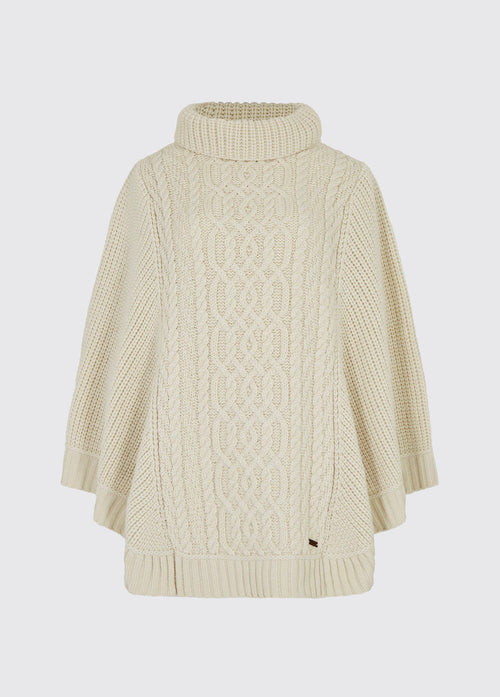 Kilronan Women’s Irish Knit Merino Poncho - Cream