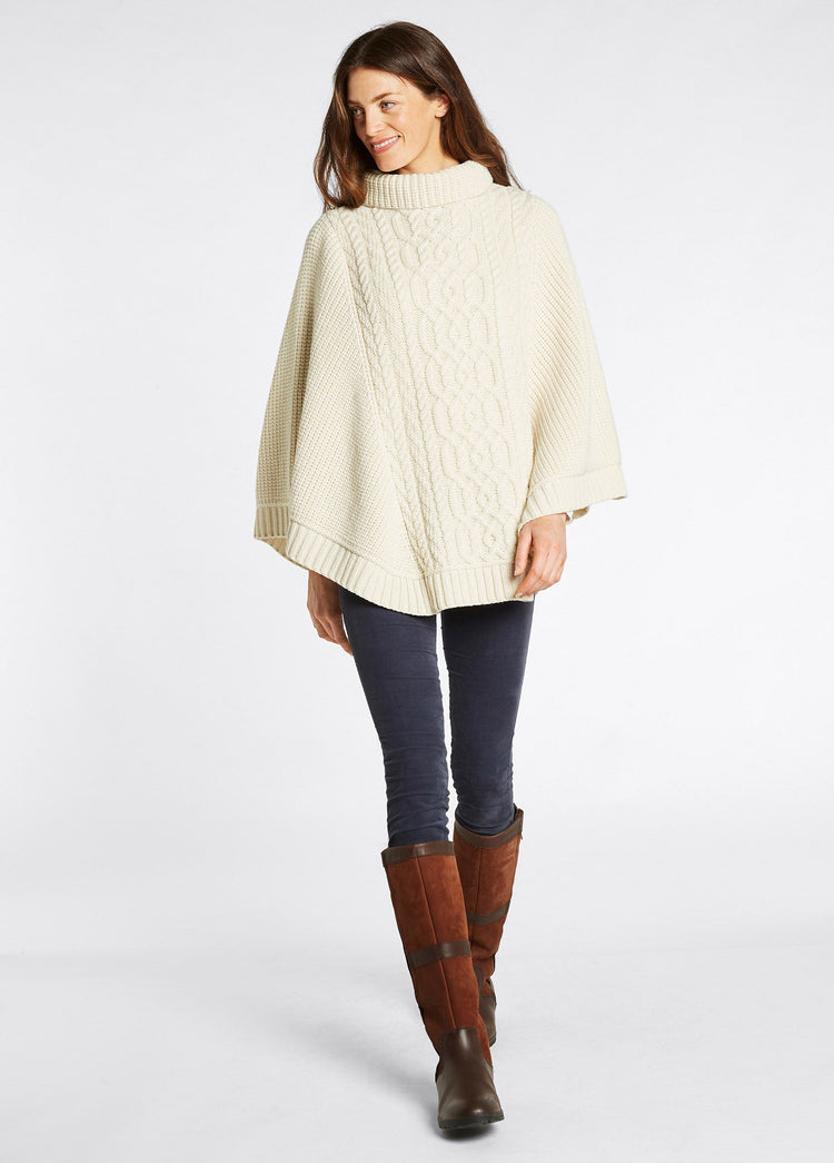 Kilronan Women’s Irish Knit Merino Poncho - Cream