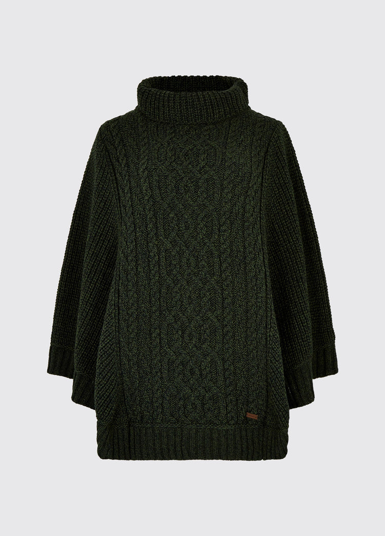 Kilronan Women’s Irish Knit Merino Poncho - Olive