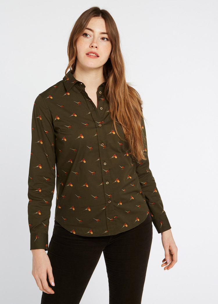 Calamint Women's Pheasant Print Shirt - Olive