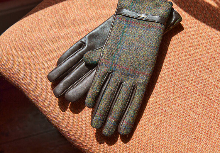 Ballycastle Ladies Tweed & Leather Gloves - Hemlock