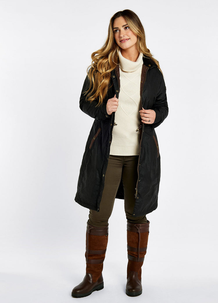 Redington Ladies' Long Waxed Cotton Coat - Black