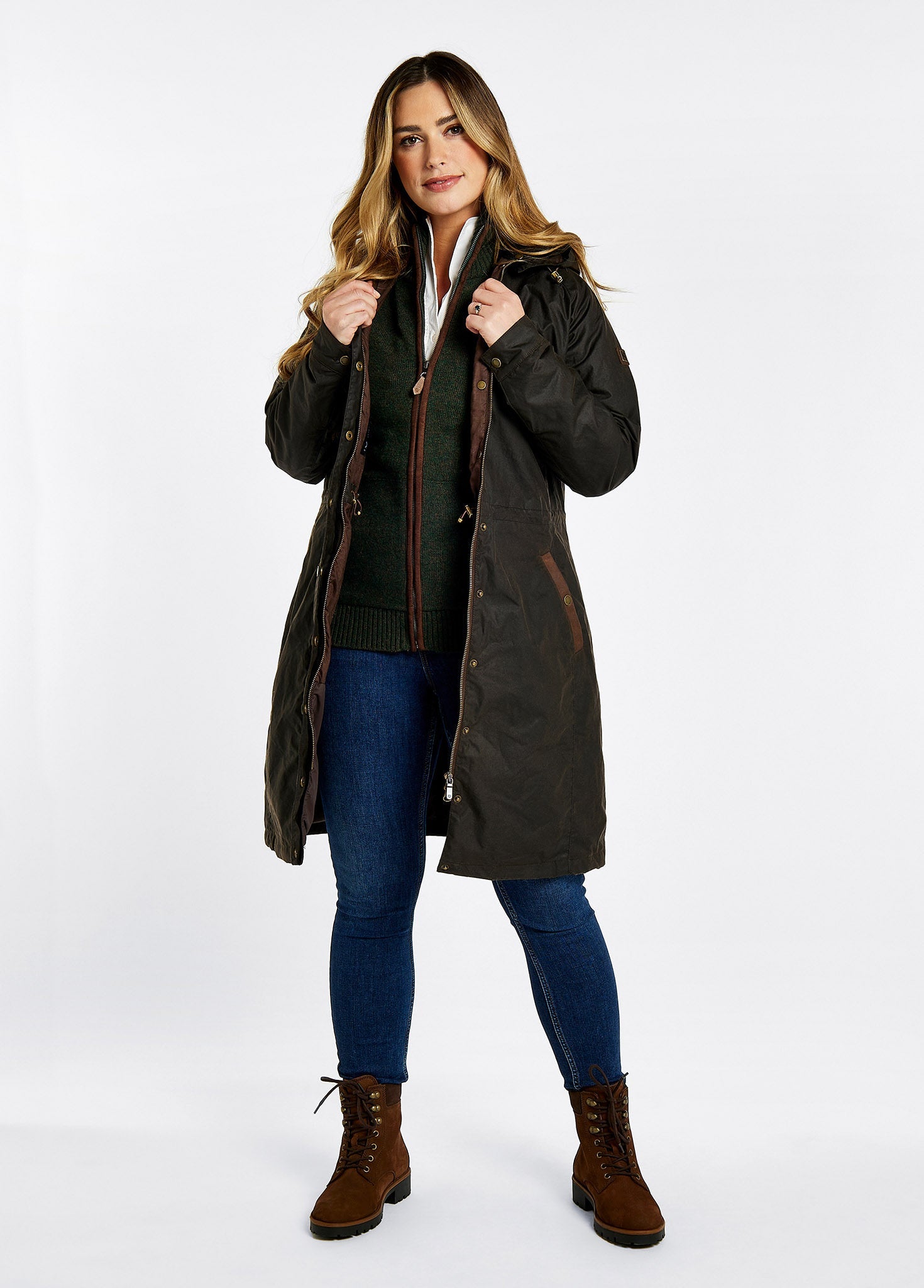 Redington Ladies' Long Waxed Cotton Coat Verdigris