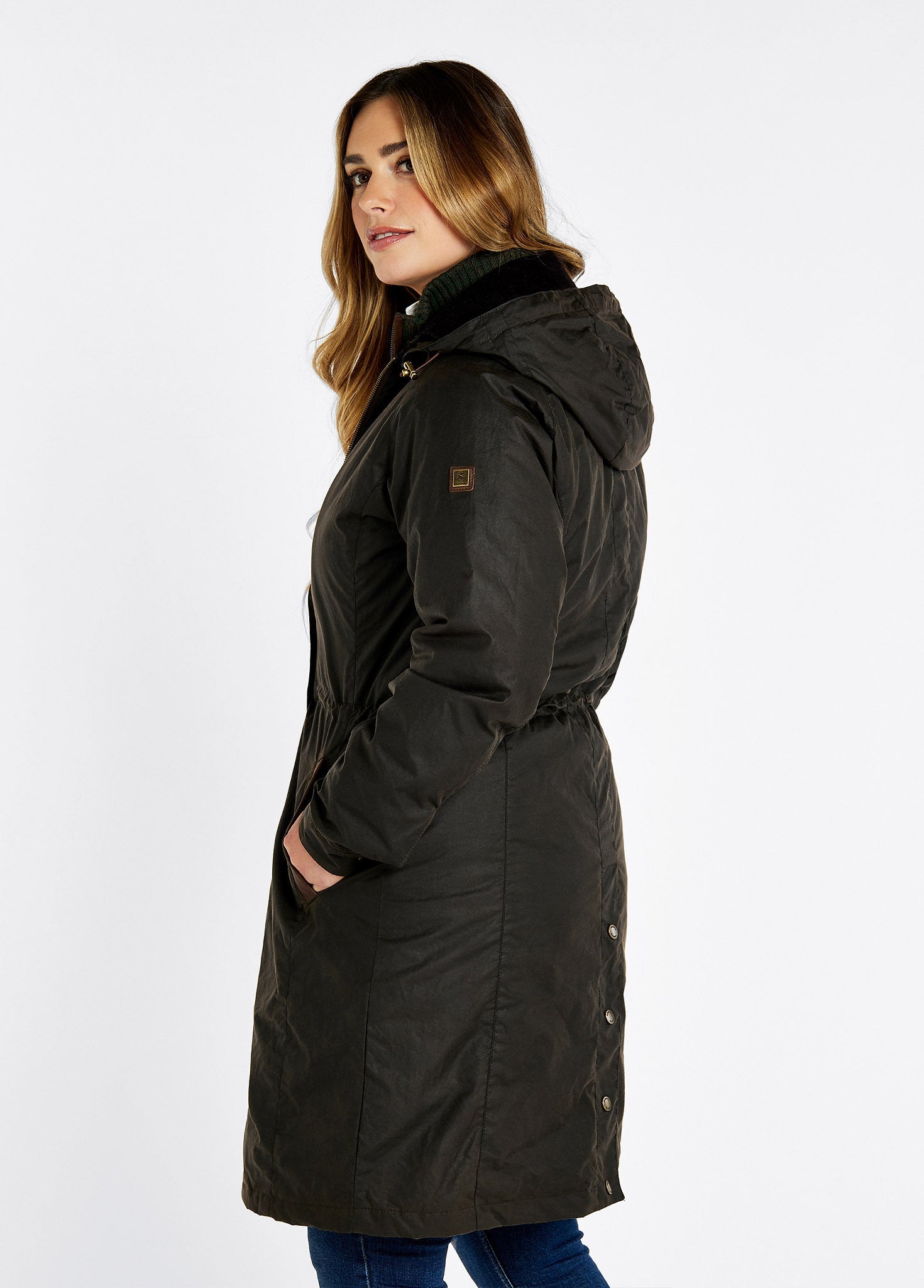 Redington Ladies' Long Waxed Cotton Coat - Verdigris